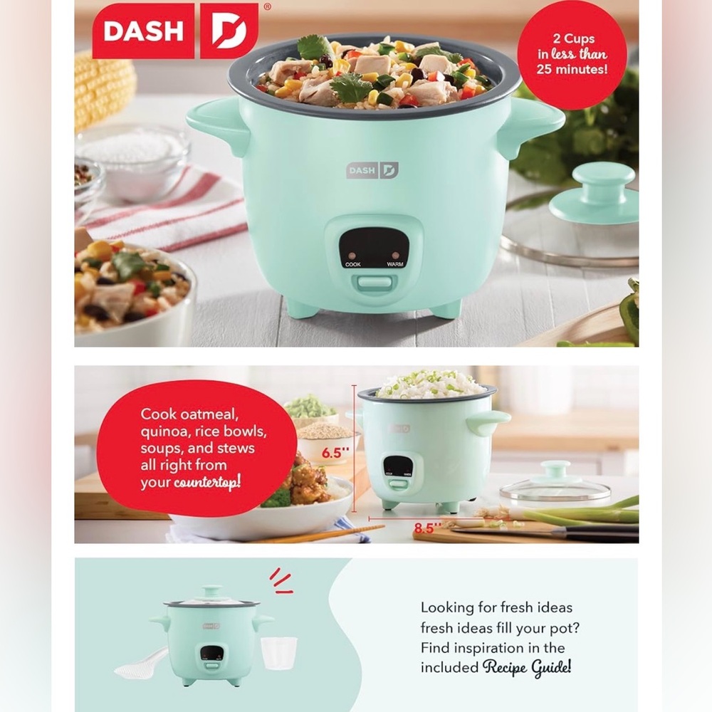 NIB RARE - Dash Mini Rice Cooker - Portable, cooks oatmeal, quinoa and pasta!